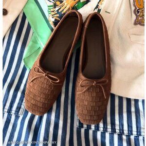 Freda Salvador Jada Square Toe Ballet Flat Toffee Woven Suede Size 9